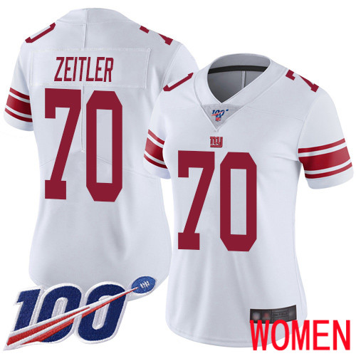 Women New York Giants #70 Kevin Zeitler White Vapor Untouchable Limited Player 100th Season Football NFL Jersey